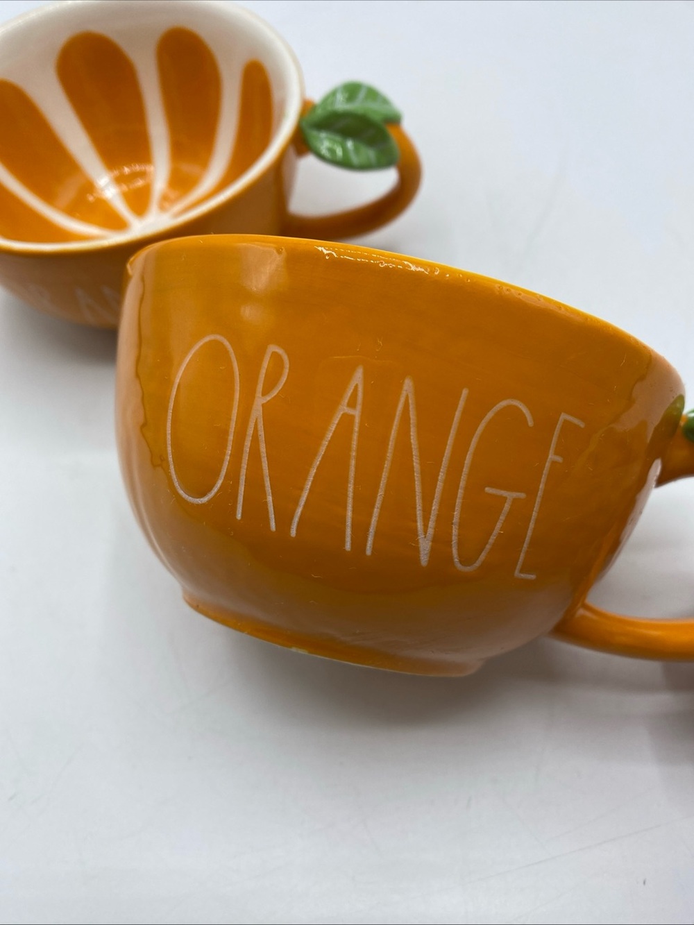 Rae Dunn Orange Slice coffee cups Ceramic Set of 2 Fruit Artesian Magenta - Picture 3 of 9